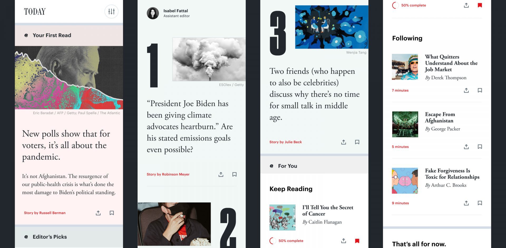 A screenshot of a prototype of The Atlantic magazine mobile app. The Atlantic found in its user research that its readers wanted a balance of editorial curation and customisation. Screenshot Victoria Sgarro