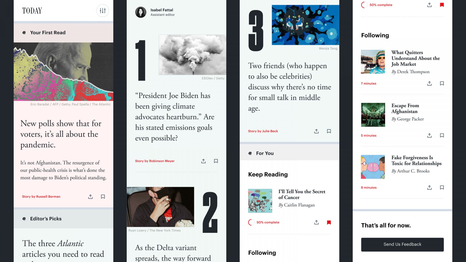 A screenshot of a prototype of The Atlantic magazine mobile app. The Atlantic found in its user research that its readers wanted a balance of editorial curation and customisation. Screenshot Victoria Sgarro